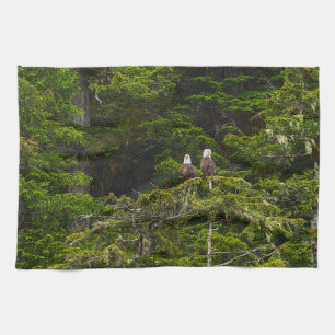 Two Eagles Perched Painterly Tea Towel