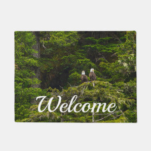 Two Eagles Perched Painterly Welcome Doormat