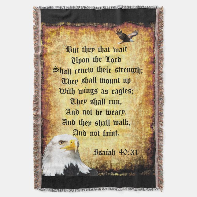 Two Eagles with Isaiah 40:31 Throw Blanket (Front Vertical)