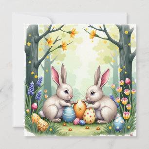 Two Easter Bunnies Holiday Card