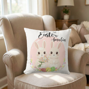 Two Easter Bunnies Personalised Throw Pillow