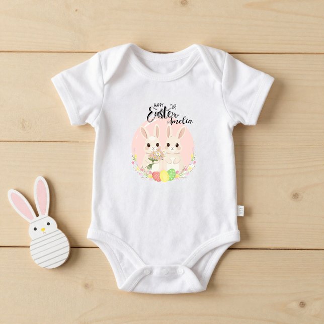 Two Easter Bunnies Personalized Baby Bodysuit (Creator Uploaded)