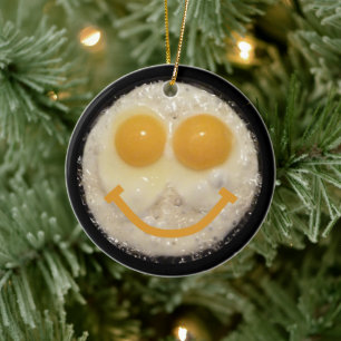 Two Eggs in Frying Pan with Smile Ceramic Ornament