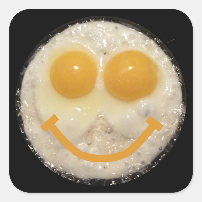 Two Eggs in Frying Pan with Smile Square Sticker (Front)