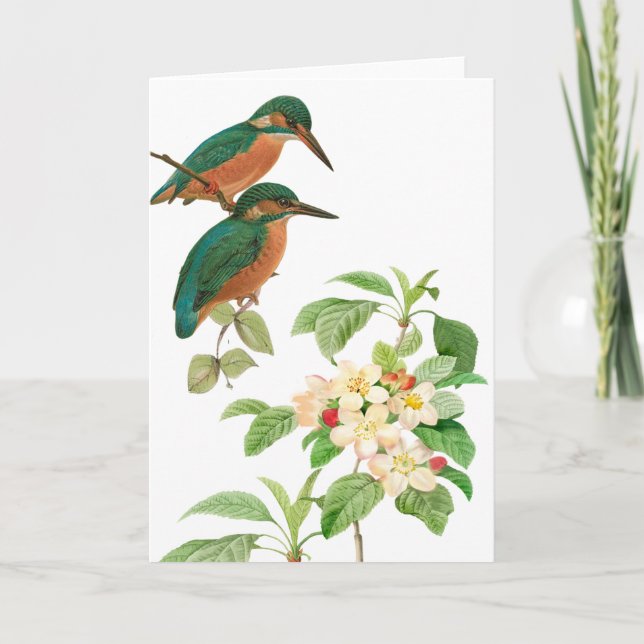 Two Elegant Birds with Appleblossoms Greeting Card (Front)