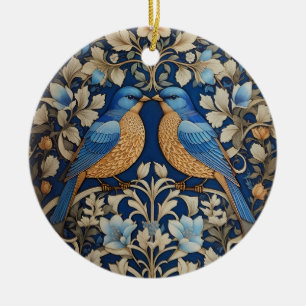Two Elegant Blue Birds William Morris Inspired  Ceramic Ornament