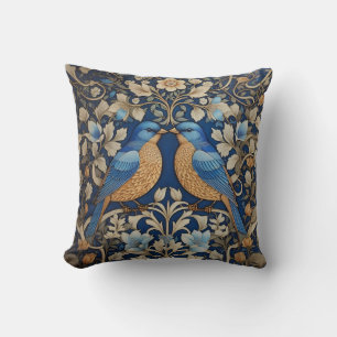 Two Elegant Blue Birds William Morris Inspired  Cushion