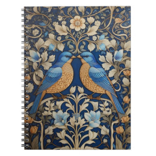 Two Elegant Blue Birds William Morris Inspired  Notebook