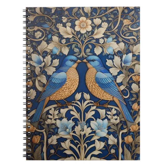 Two Elegant Blue Birds William Morris Inspired  Notebook (Front)