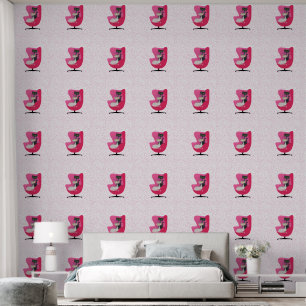 Two Elegant Cats in Mid Century Pink Chair Dots Wallpaper