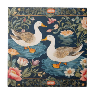 Two Elegant Ducks William Morris Inspired Ceramic Tile