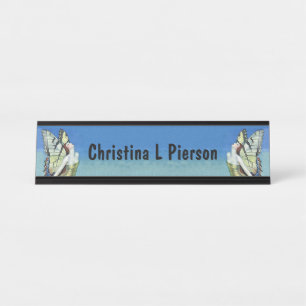 Two elegant Fairies Gold Dresses Butterfly Wings Desk Name Plate