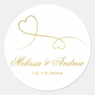 Two Elegant Gold Hearts Personalised Wedding Classic Round Sticker