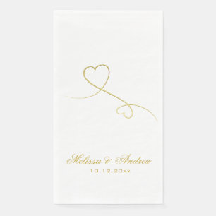 Two Elegant Gold Hearts Personalised Wedding Napkin