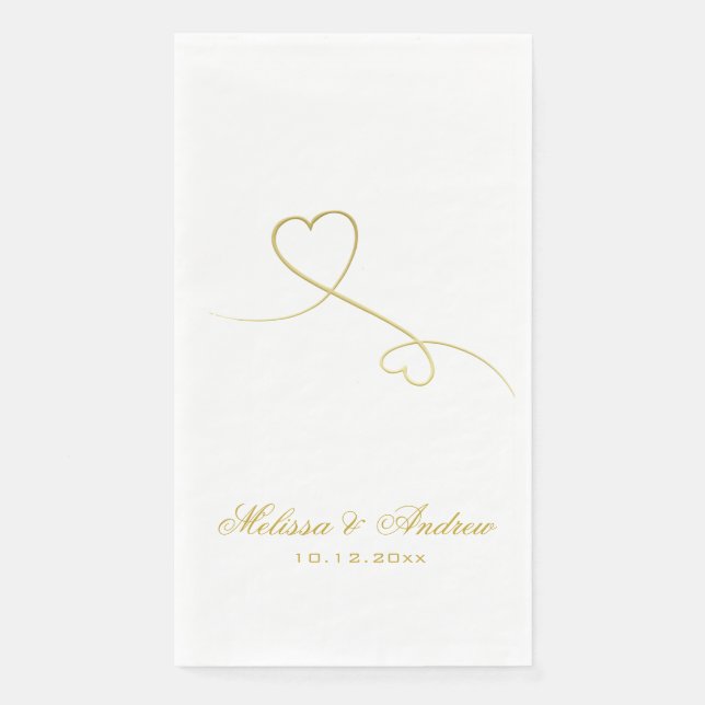 Two Elegant Gold Hearts | Personalised Wedding  Napkin (Front)