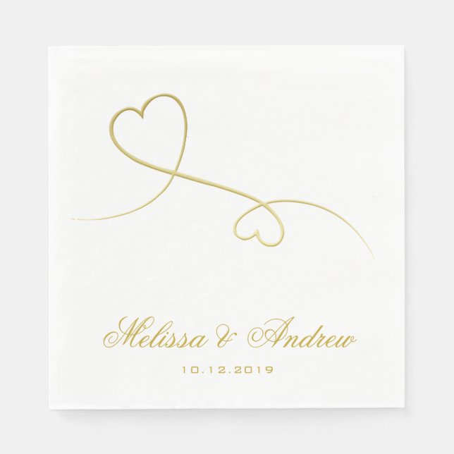 Two Elegant Gold Hearts | Personalised Wedding Napkin (Front)