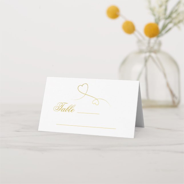Two Elegant Gold Hearts | Personalised Wedding Place Card (Front)