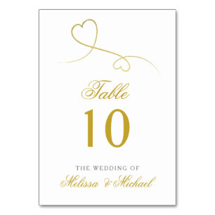 Two Elegant Gold Hearts Personalised Wedding Table Number
