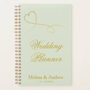 Two Elegant Gold Hearts Sage Green Wedding Planner