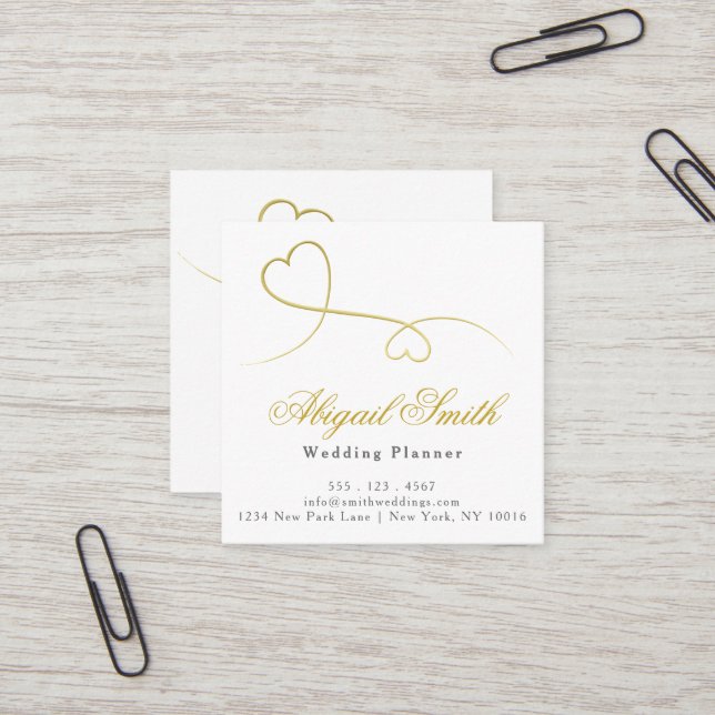 Two Elegant Gold Hearts | Square Business Card (Front/Back In Situ)