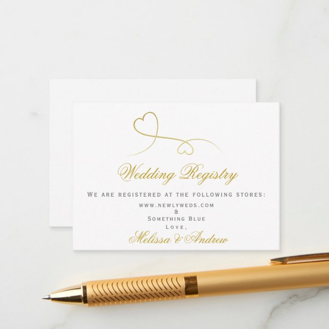 Two Elegant Gold Hearts | Wedding Registry Insert (Front/Back In Situ)