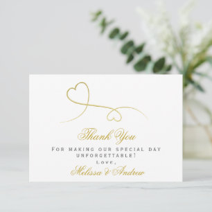 Two Elegant Gold Hearts Wedding Thank You Card