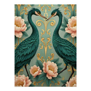 two elegant green herons poster