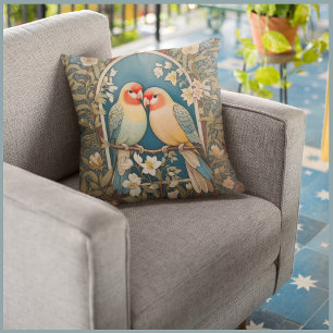Two Elegant Lovebirds Vintage Floral Cushion