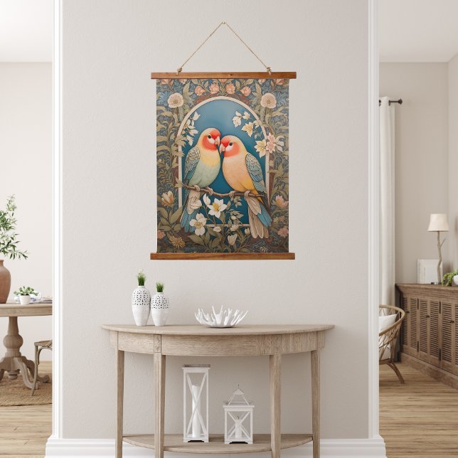 Two Elegant Lovebirds Vintage Floral  Hanging Tapestry (Creator Uploaded)