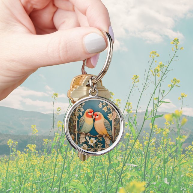 Two Elegant Lovebirds Vintage Floral Key Ring (Creator Uploaded)