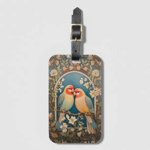 Two Elegant Lovebirds Vintage Floral Luggage Tag
