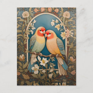 Two Elegant Lovebirds Vintage Floral Postcard