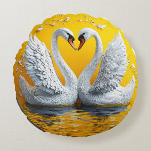 Two Elegant Swans Love Birds Elegant Decor Round Cushion