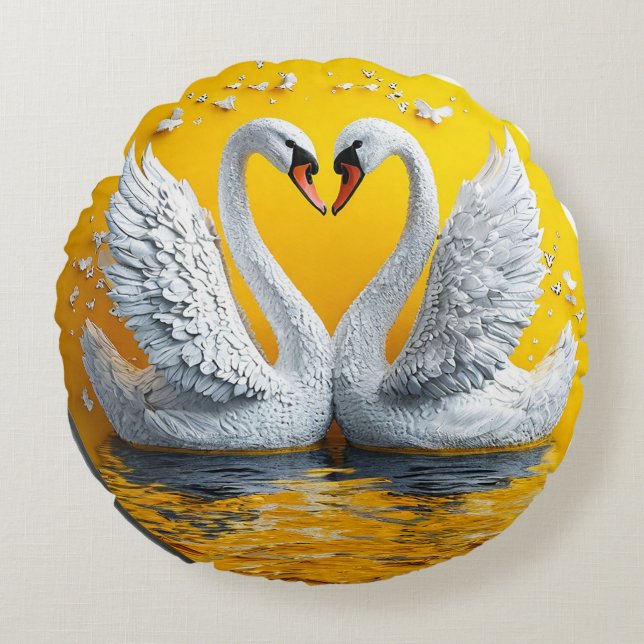 Two Elegant Swans Love Birds Elegant Decor Round Cushion (Front)
