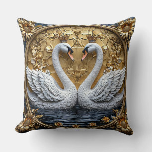 Two Elegant Swans With Crowns Cushion