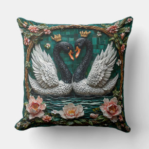 Two Elegant Swans With Crowns Cushion