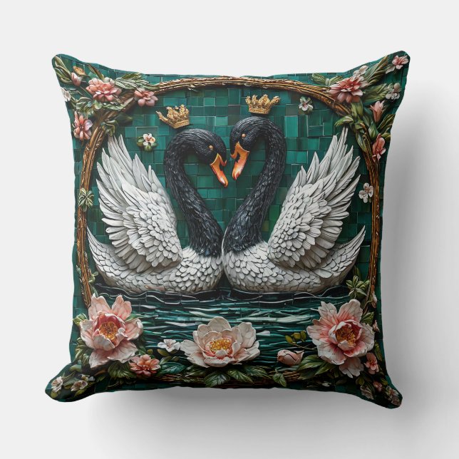 Two Elegant Swans With Crowns Cushion (Front)