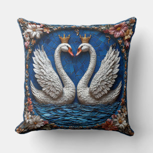 Two Elegant Swans With Crowns Cushion