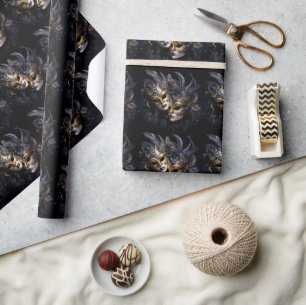 Two Elegant Venetian Masks Mardi Gras Carnival Wrapping Paper