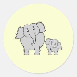 Two Elephants. Cute Adult and Baby Cartoon. Classic Round Sticker