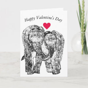 Two Elephants Holding Trunks Valentine's Card