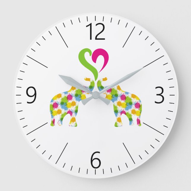 Two elephants in love large clock (Front)