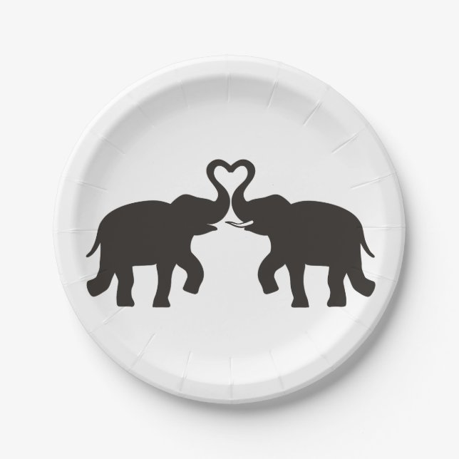 Two elephants love silhouettes paper plate (Front)