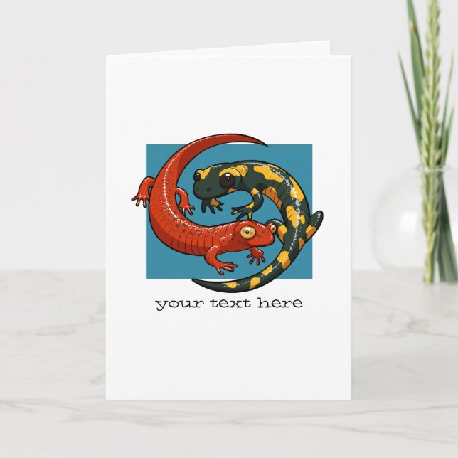 Two Entwined Smiling Salamander Friends Cartoon Card (Front)