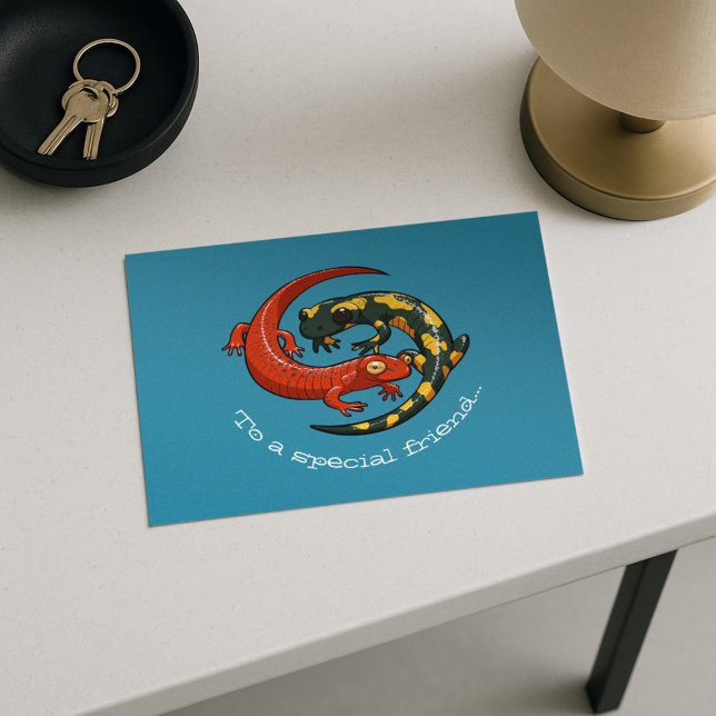 Two Entwined Smiling Salamander Friends Cartoon Postcard (Creator Uploaded)