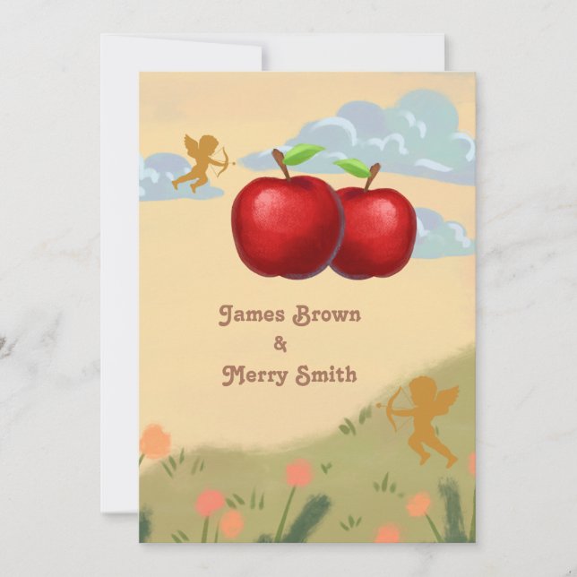 Two Exquisite Red Apples in Love Wedding Invitation (Front)