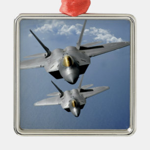 Two F-22 Raptors fly over the Pacific Ocean Metal Tree Decoration