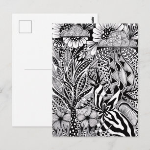 Two face - Black and White Surreal Botanical Art Postcard
