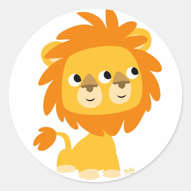 Two-Faced the cutest cartoon lion round sticker (Front)