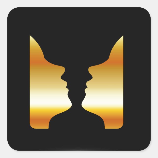 Two faces side by side with illusion of a vase square sticker (Front)